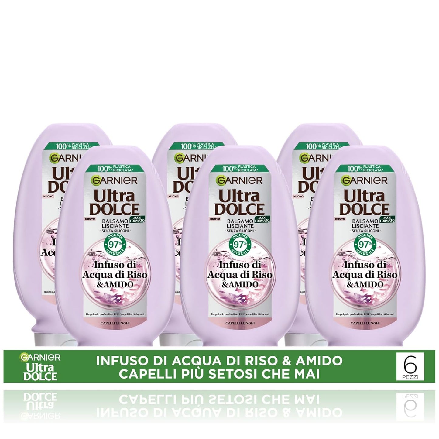 Garnier Ultra Sweet Infusion Von Reis & Stärke, Multipack X6 Haarspülung Glättend, 97% Natürliche Herkunft, Langes Haar, Ohne Silikone, 250 Ml