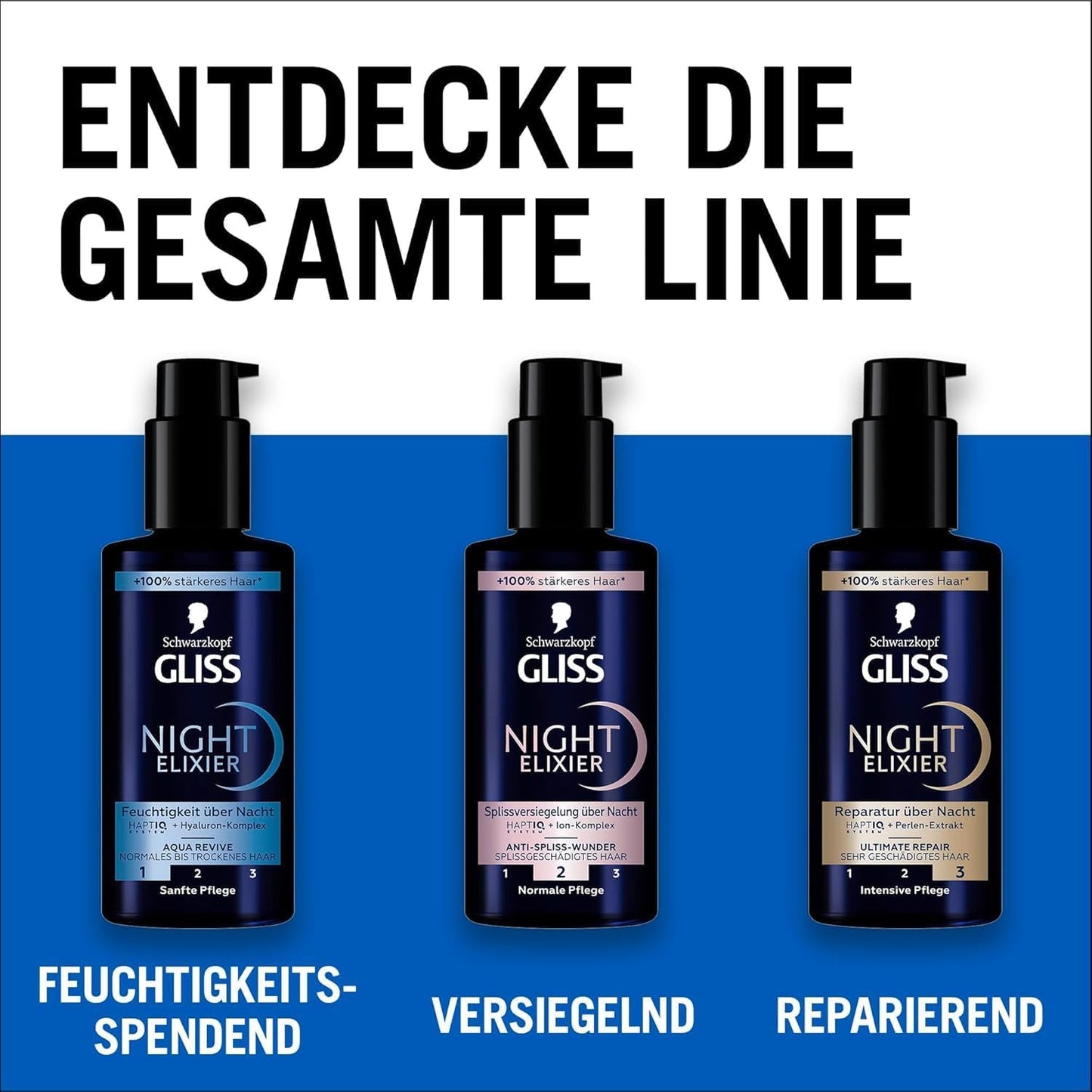 GLISS Glanz Booster Haarserum (100 Ml), Haarpflege Für Brillanten Glanz, Leave in Haarpflege & Gliss Night Elixier Ultimate Repair (100 Ml), Haarserum Regeneriert Geschädigtes Haar Im Schlaf