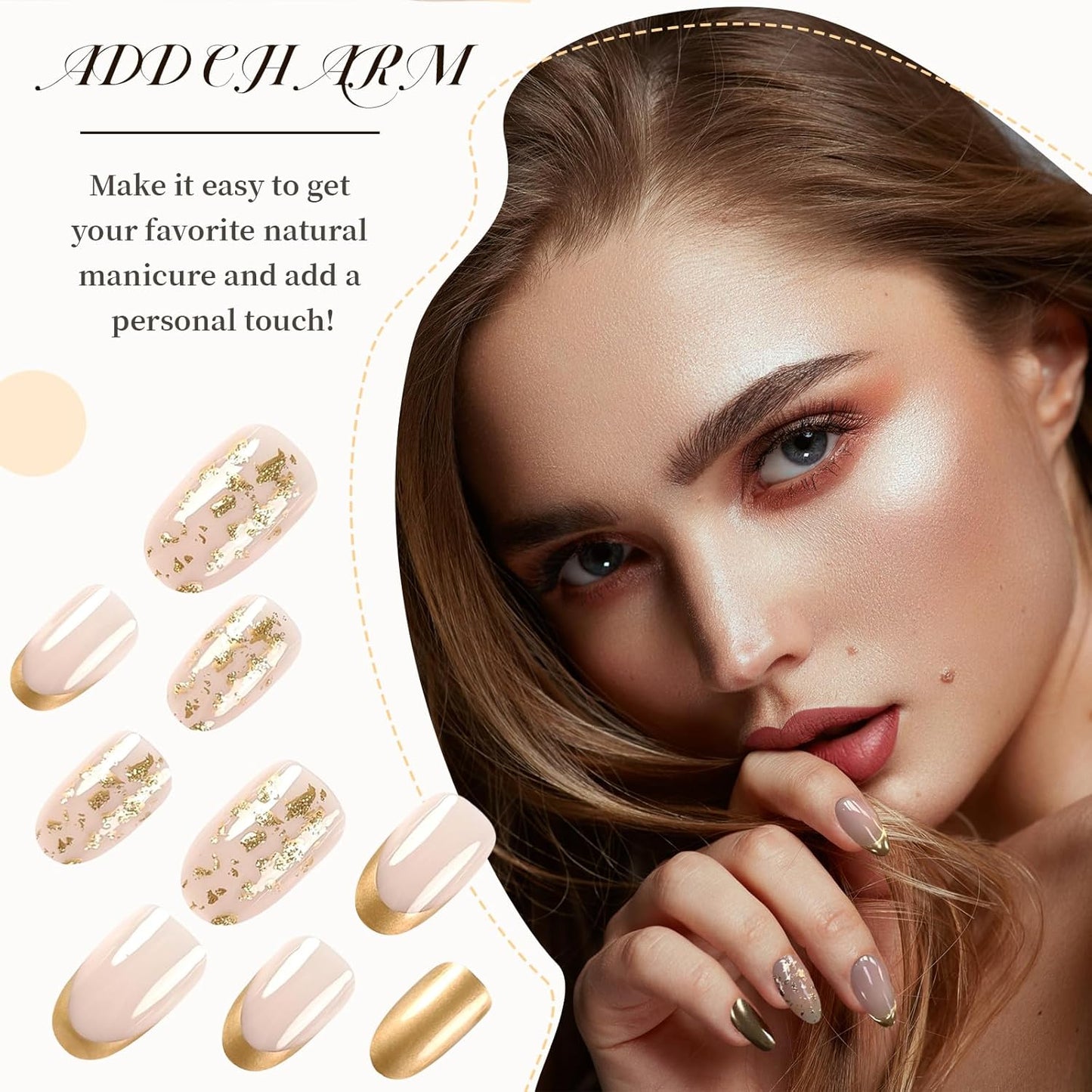 24 Pcs Gold Press on Nails French Tip Fake Nails,Press on Nails, Nägel Zum Aufkleben, Fake Nails, Fingernägel, Kunstnägel, Künstliche Nägel, Nails, Nail