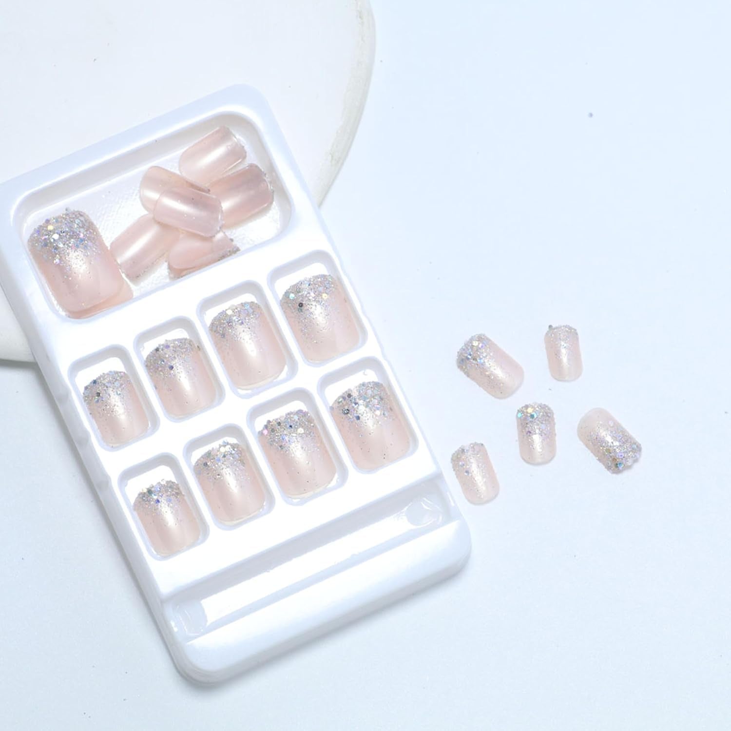 French Press on Nails Kurz, 24 Stück Nägel Zum Aufkleben Fake Nails, Glossy Kunstnägel Selbstklebende Nail Tips Natural Acryl Künstliche Fingernägel Für Nail Art (Pink, 24 PCS)