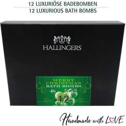 Hallingers Merry Christmas - Bath Bombs - Green - Weihnachtliches 12Er Badebomben-Geschenk-Set Zu Weihnachten Als Geschenk Zur Weihnacht (Set) - Geschenk Im Sommer & Als Perfektes Grillgeschenk | Gebu