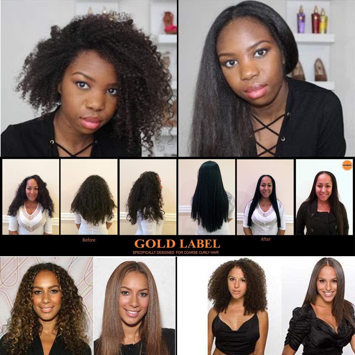 Gold Label Professional Brazilian Keratin Blowout Hair Treatment Super Enhanced Formula Specifically Designed for Coarse, Curly, Black, African, Dominican, and Brazilian Hair Types 240Ml