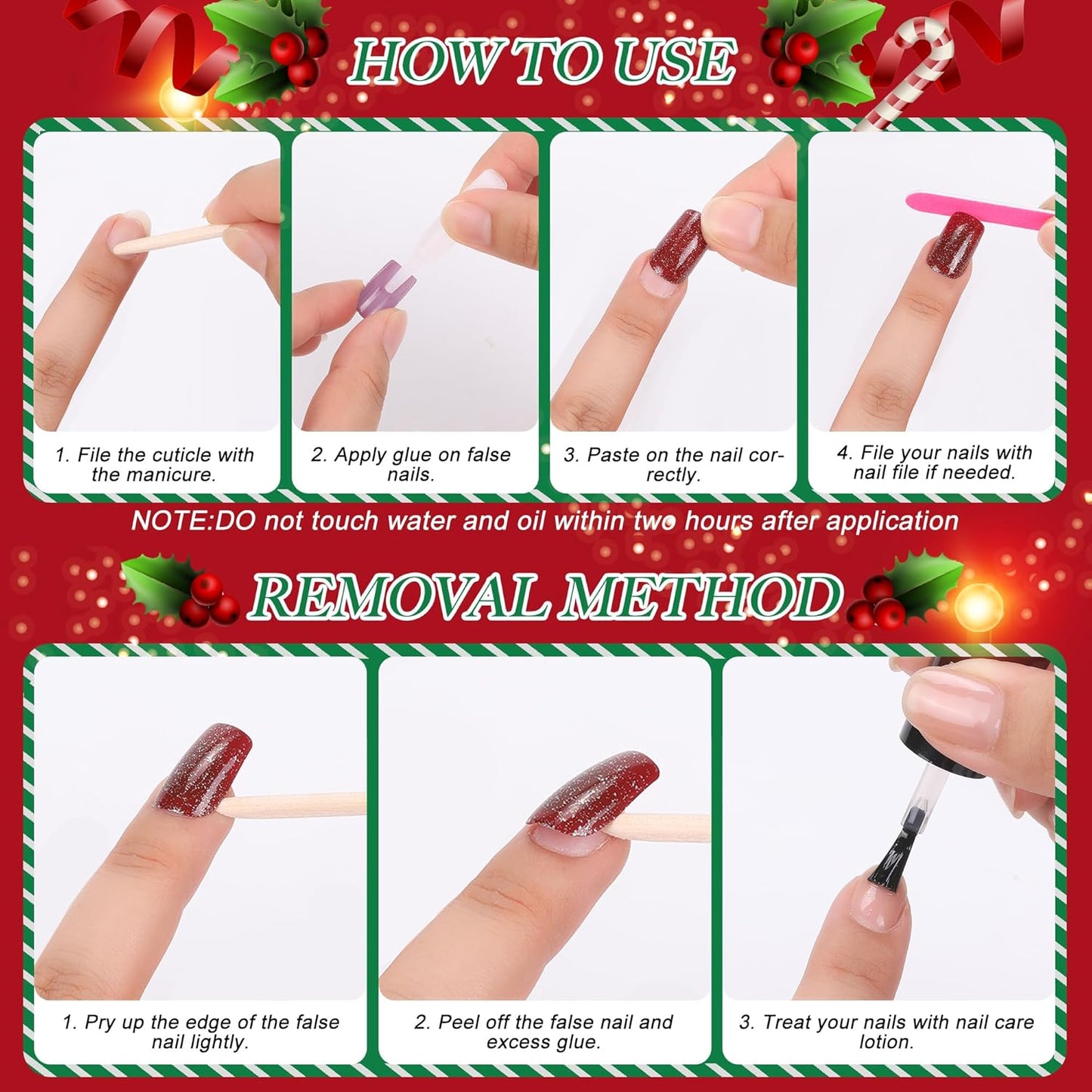 MELLIEX 48 Stück Press on Nails Weihnachten,Vollständige Abdeckung Künstliche Nägel Weihnachten Frauen Fingernägel Zum Aufkleben Weihnachten Für Frauen Nagelkunst Dekoration