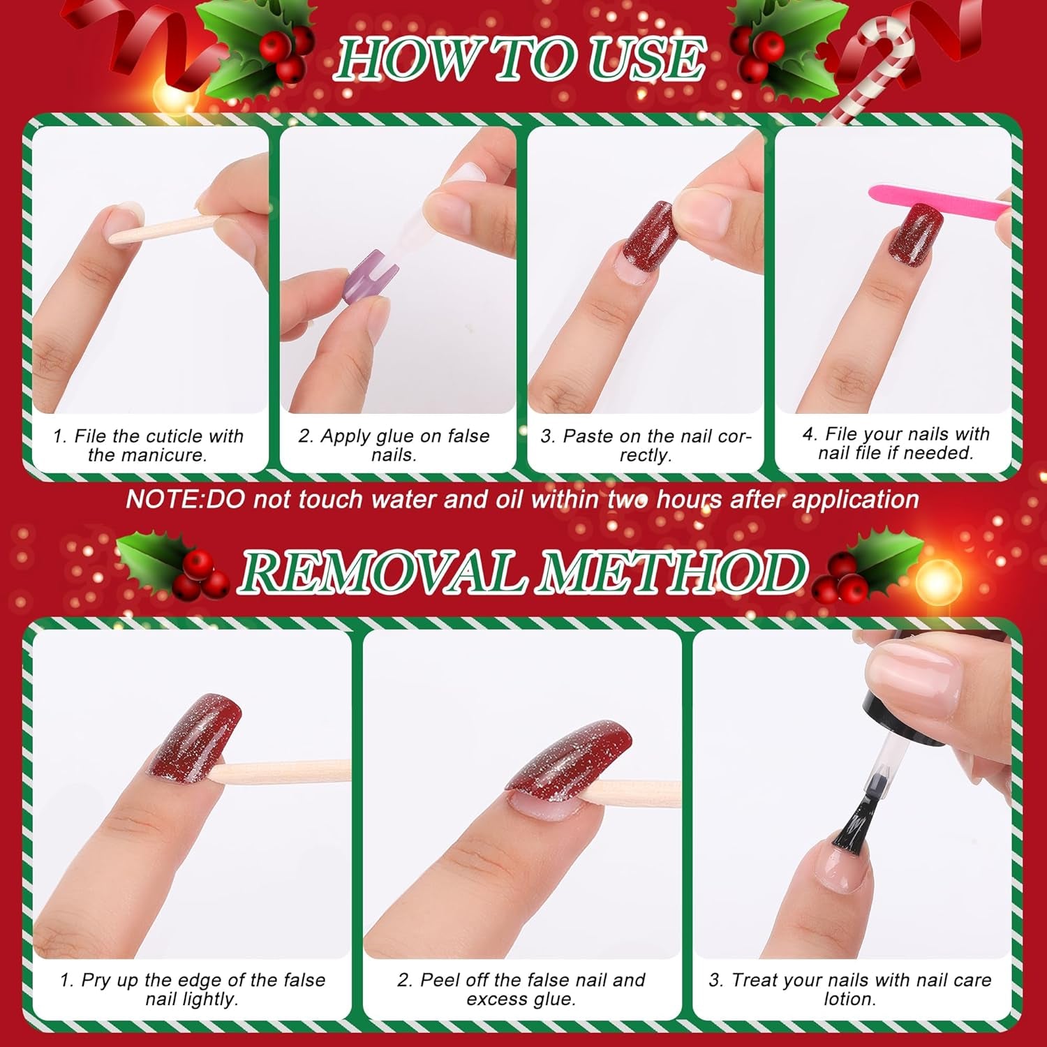 MELLIEX 48 Stück Press on Nails Weihnachten,Vollständige Abdeckung Künstliche Nägel Weihnachten Frauen Fingernägel Zum Aufkleben Weihnachten Für Frauen Nagelkunst Dekoration