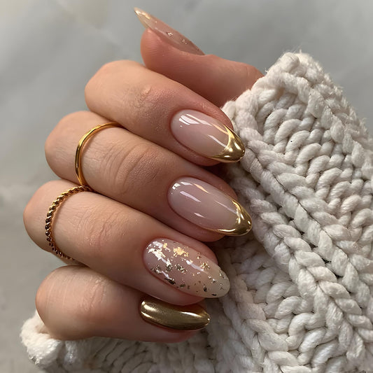 24 Pcs Gold Press on Nails French Tip Fake Nails,Press on Nails, Nägel Zum Aufkleben, Fake Nails, Fingernägel, Kunstnägel, Künstliche Nägel, Nails, Nail
