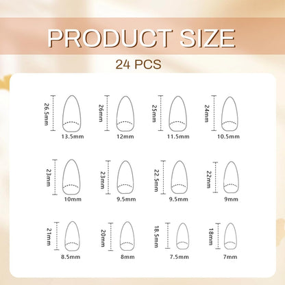 24 Stück Leopard French Press on Nails Mittel Mandel Falsche Nails Mit Gold Leopard Print Design Voll Abdeckung Nude Akryl Glänzend Künstliche Nails