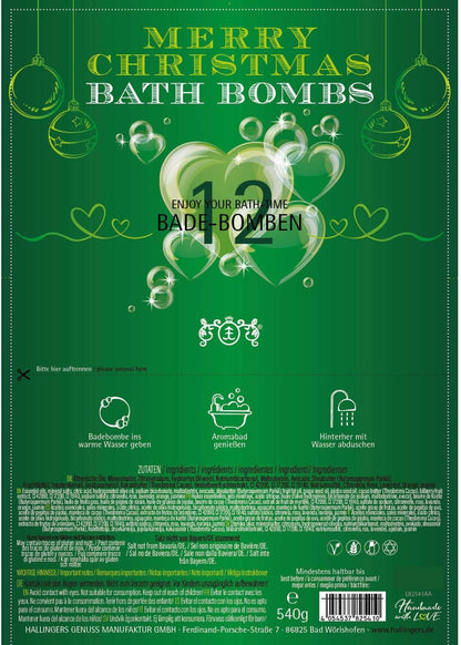 Hallingers Merry Christmas - Bath Bombs - Green - Weihnachtliches 12Er Badebomben-Geschenk-Set Zu Weihnachten Als Geschenk Zur Weihnacht (Set) - Geschenk Im Sommer & Als Perfektes Grillgeschenk | Gebu