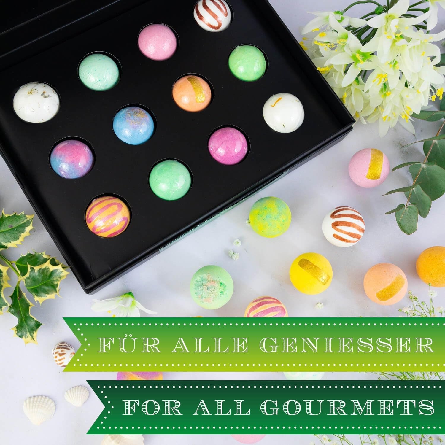 Hallingers Merry Christmas - Bath Bombs - Green - Weihnachtliches 12Er Badebomben-Geschenk-Set Zu Weihnachten Als Geschenk Zur Weihnacht (Set) - Geschenk Im Sommer & Als Perfektes Grillgeschenk | Gebu