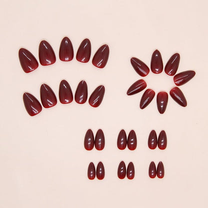 Mouyouglow Press on Nails Kurz,Almond Dunkel Rot Burgundisch Einfarbige Glossy Fake Nails Kunstnägel Mit Nagelkleber,Dark Wine Red Künstliche Fingernägel