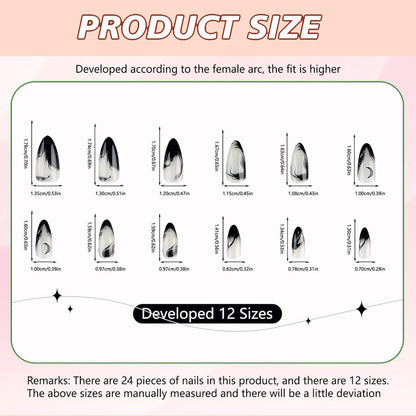 24 Stück Schwarze Kunstnägel Mit Mond-Designs, Press on Nails Almond, Press on Nails, Nägel Zum Aufkleben, Fake Nails, Kunstnägel, Fingernägel, Nails