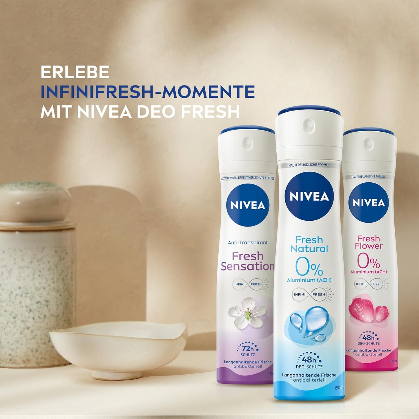NIVEA Fresh Natural Deo Spray, Deo Ohne Aluminium (ACH) Mit Sanfter Pflege, Antibakterielles Deodorant Mit 48H Schutz Und Einzigartiger INFINIFRESH Formel (150 Ml)