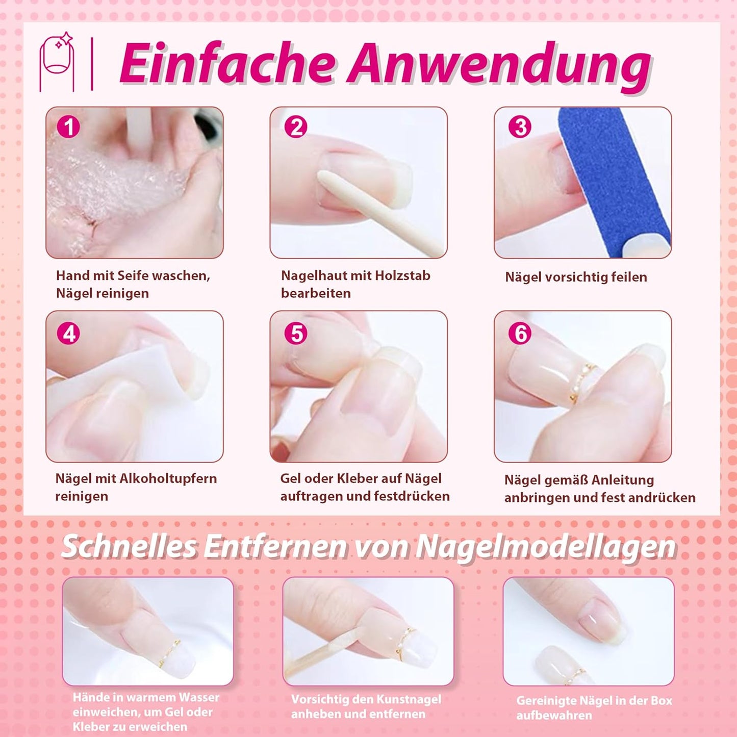 French Press on Nails, 24 Stück Rot Quadratische Nägel Zum Aufkleben Kurz, Full Cover Nageltip Tips Für Gelnägel, Künstliche Nägel, Fingernägel Fake Nails Für Frauen ＆ Mädchen Nail Art (Red)