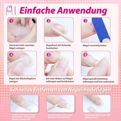 French Press on Nails, 24 Stück Rot Quadratische Nägel Zum Aufkleben Kurz, Full Cover Nageltip Tips Für Gelnägel, Künstliche Nägel, Fingernägel Fake Nails Für Frauen ＆ Mädchen Nail Art (Red)