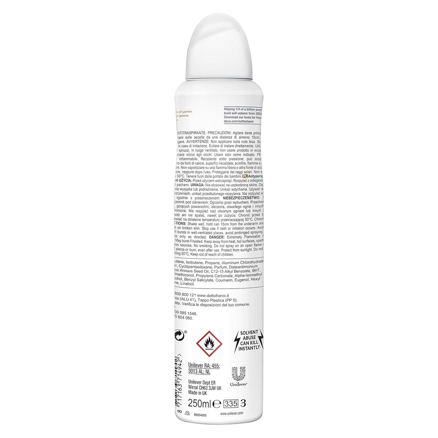 Dove Nourishing Secrets Coconut & Jasmin Flower Mit ¼ Feuchtigkeitscreme Anti-Transpirant Aerosol Langanhaltender Duft Frisches Deodorant 6 X 250 Ml