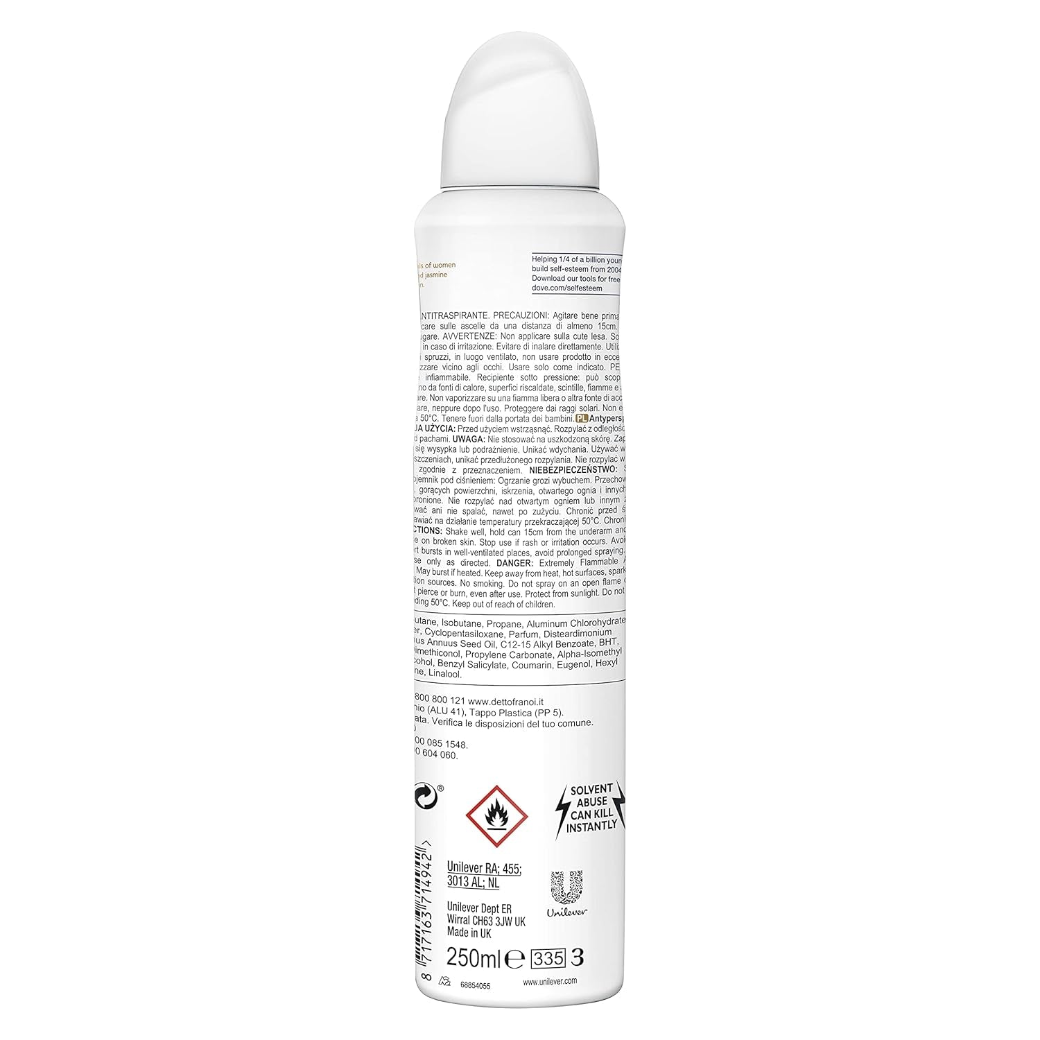 Dove Nourishing Secrets Coconut & Jasmin Flower Mit ¼ Feuchtigkeitscreme Anti-Transpirant Aerosol Langanhaltender Duft Frisches Deodorant 6 X 250 Ml