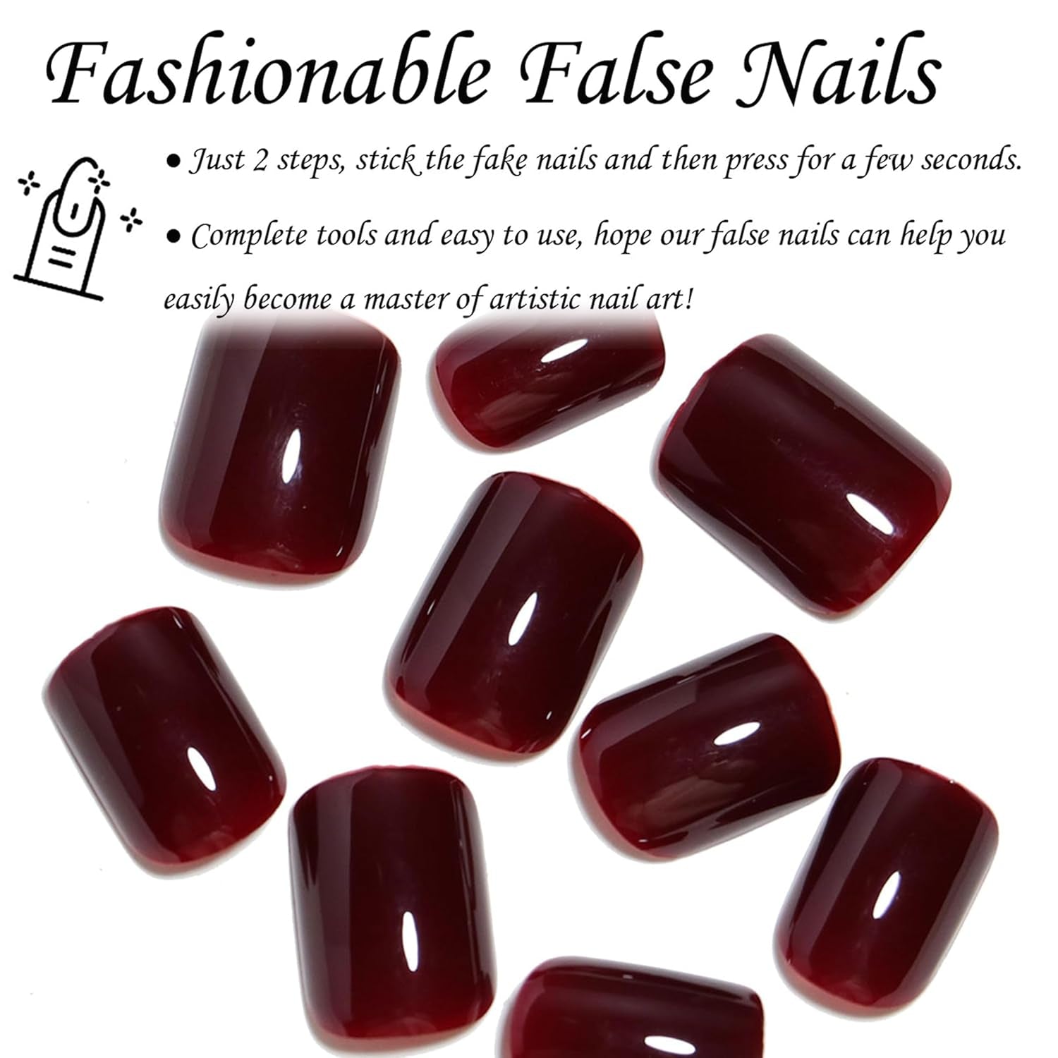 French Press on Nails, 24 Stück Rot Quadratische Nägel Zum Aufkleben Kurz, Full Cover Nageltip Tips Für Gelnägel, Künstliche Nägel, Fingernägel Fake Nails Für Frauen ＆ Mädchen Nail Art (Red)