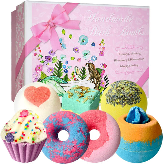 Bath Bombs, 7 Natural Bath Bomb Gift Set, Handmade Bubble Bathbombs for Women Kids, Gifts for Mom Her Girlfriend, Mothers Day Gifts, Birthday Valentines Christmas Gifts for Women