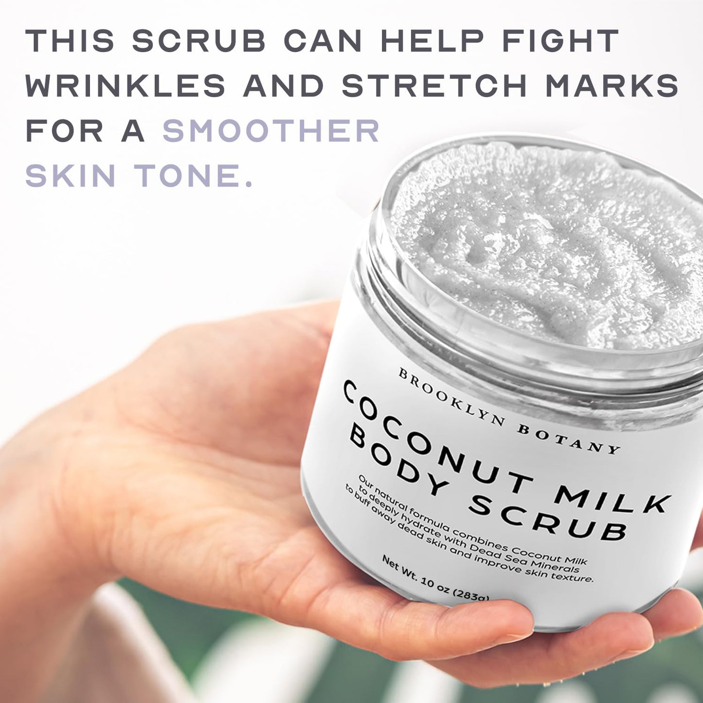 Coconut Milk Body Scrub 10 Oz - Made with Dead Sea Salt and Essential Oils - anti Cellulite, Stretch Marks, and Varicose Veins -