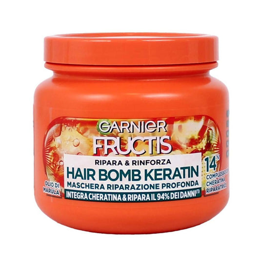 Garnier Fructis Tiefenreparatur-Maske Für Stärkeres Haar, Mit Marulaöl Und Keratin, Hair Bomb Keratin, Reparatur Und Stärkung, 320 Ml