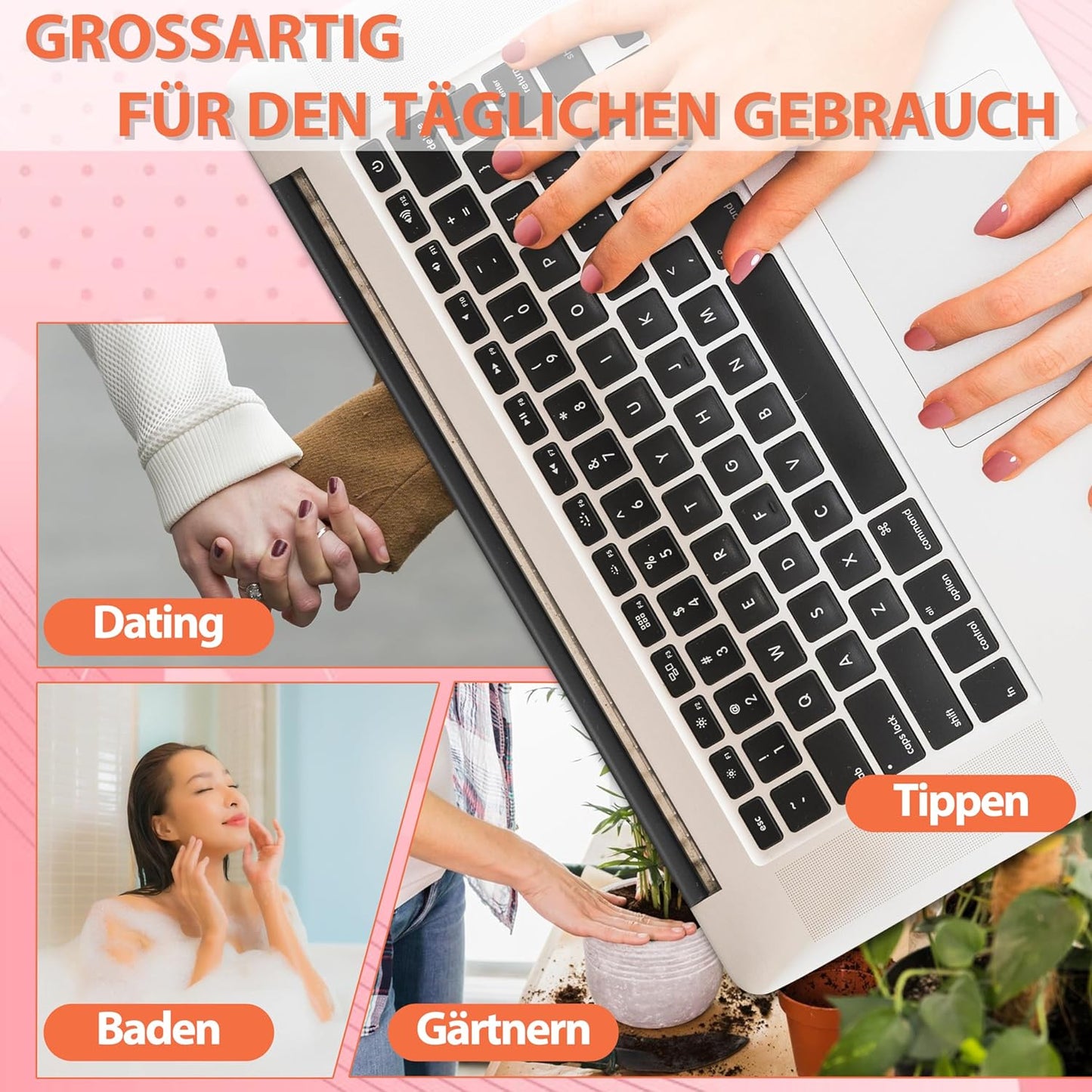 French Press on Nails Kurz, 24 Stück Nägel Zum Aufkleben Fake Nails, Glossy Kunstnägel Selbstklebende Nail Tips Natural Acryl Künstliche Fingernägel Für Nail Art (Pink, 24 PCS)