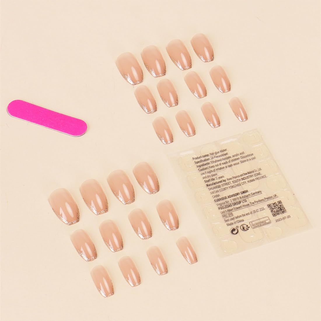 24X Mittelgroße Press on Nägel in Rosa Mit Glitzer, Eckige French Nägel Aus Acryl Zum Aufkleben Inkl. Nagelkleber, Full-Cover Kunstnägel Für Damen Und Mädchen.
