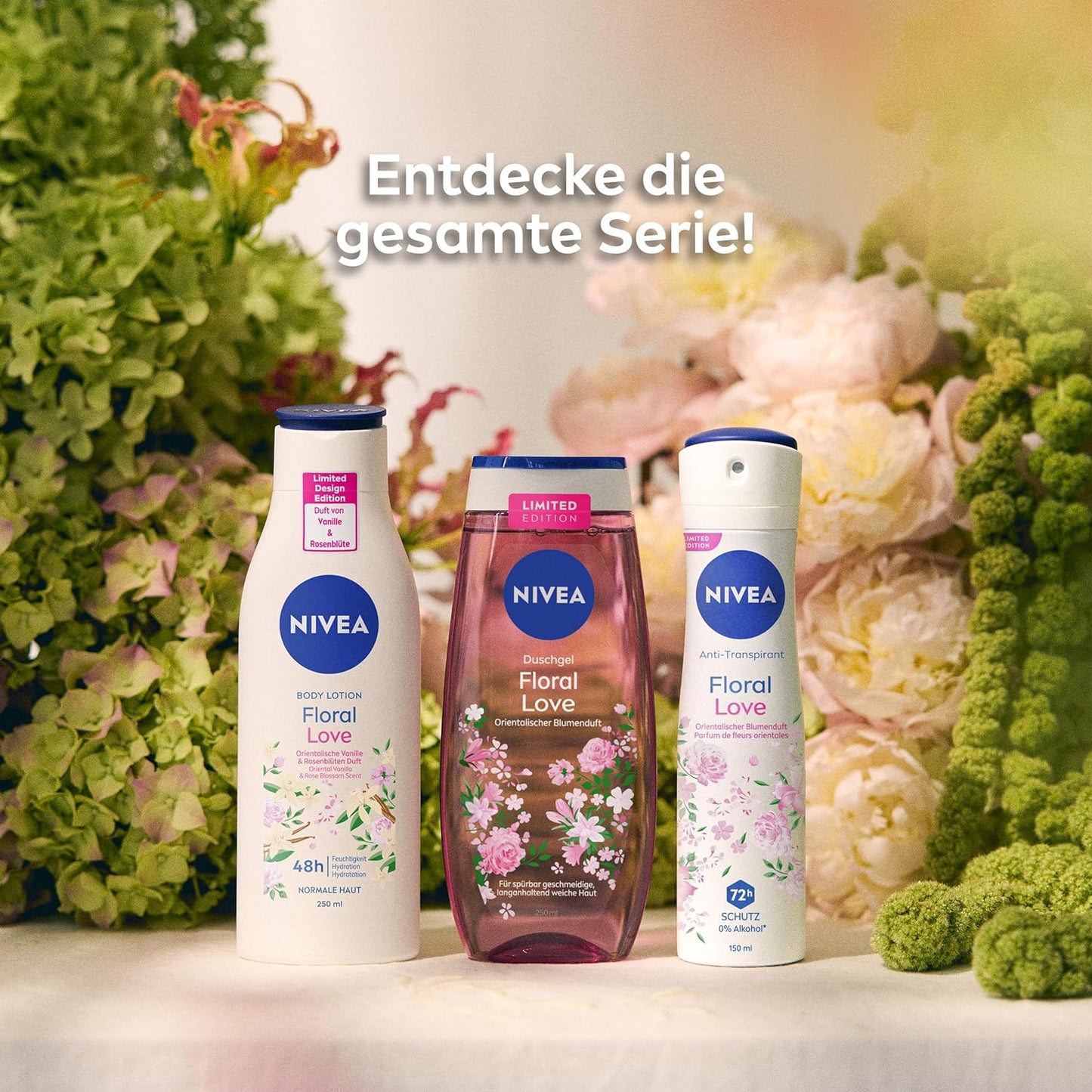 NIVEA Deo Spray Floral Love Limited Edition, Deodorant Mit 72H Anti-Transpirant-Schutz, Antitranspirant Mit Einer Duftkomposition Aus Orientalischen Blüten (150 Ml)