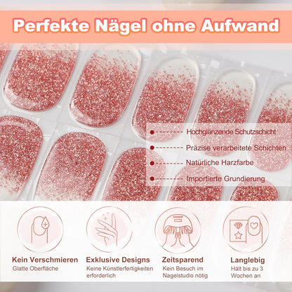 20Stk Nagellack Aufkleber, UV Nagelfolie Für Hände, Full Wraps Nagelaufkleber Led-Lampe Erforderlich Cured Gel Nail Strips Mit Nagelfeile Und Stick Für Frauen (Pink French, 24X)