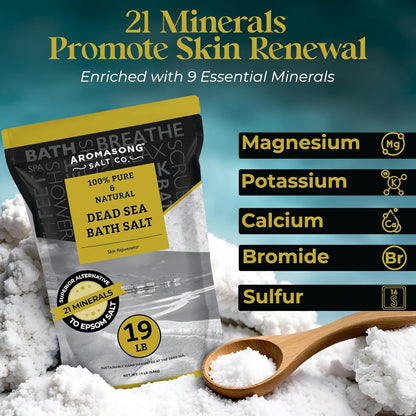 Dead Sea Salt - Spa Bath Salt - 19 Lbs Fine Grain Bulk - 100% Pure - Better Absorbing than Epsom Salt - Soak for Women & Men for Skin Issues and to Relax Tired Muscles - Resealable Pack.