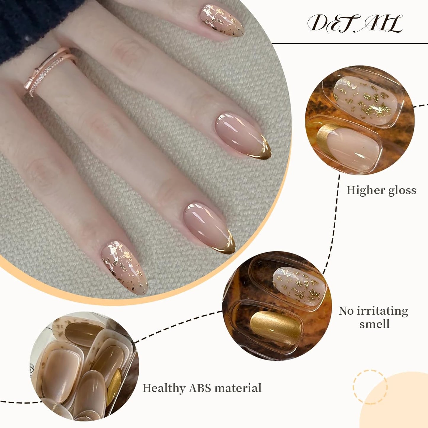 24 Pcs Gold Press on Nails French Tip Fake Nails,Press on Nails, Nägel Zum Aufkleben, Fake Nails, Fingernägel, Kunstnägel, Künstliche Nägel, Nails, Nail