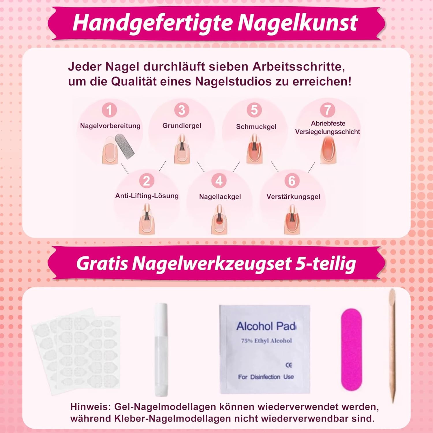 French Press on Nails, 24 Stück Rot Quadratische Nägel Zum Aufkleben Kurz, Full Cover Nageltip Tips Für Gelnägel, Künstliche Nägel, Fingernägel Fake Nails Für Frauen ＆ Mädchen Nail Art (Red)