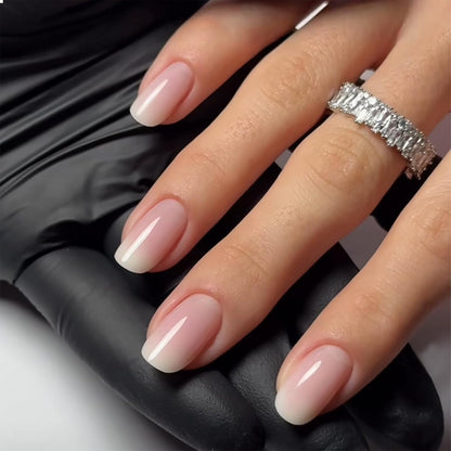 24 Stück Nude Pink Press on Nail, Kurze Quadratische False Nägel, Press-Ons Acryl Falschnägel Mit Gradient-Designs, Kurze Künstliche Glänzende Nägel