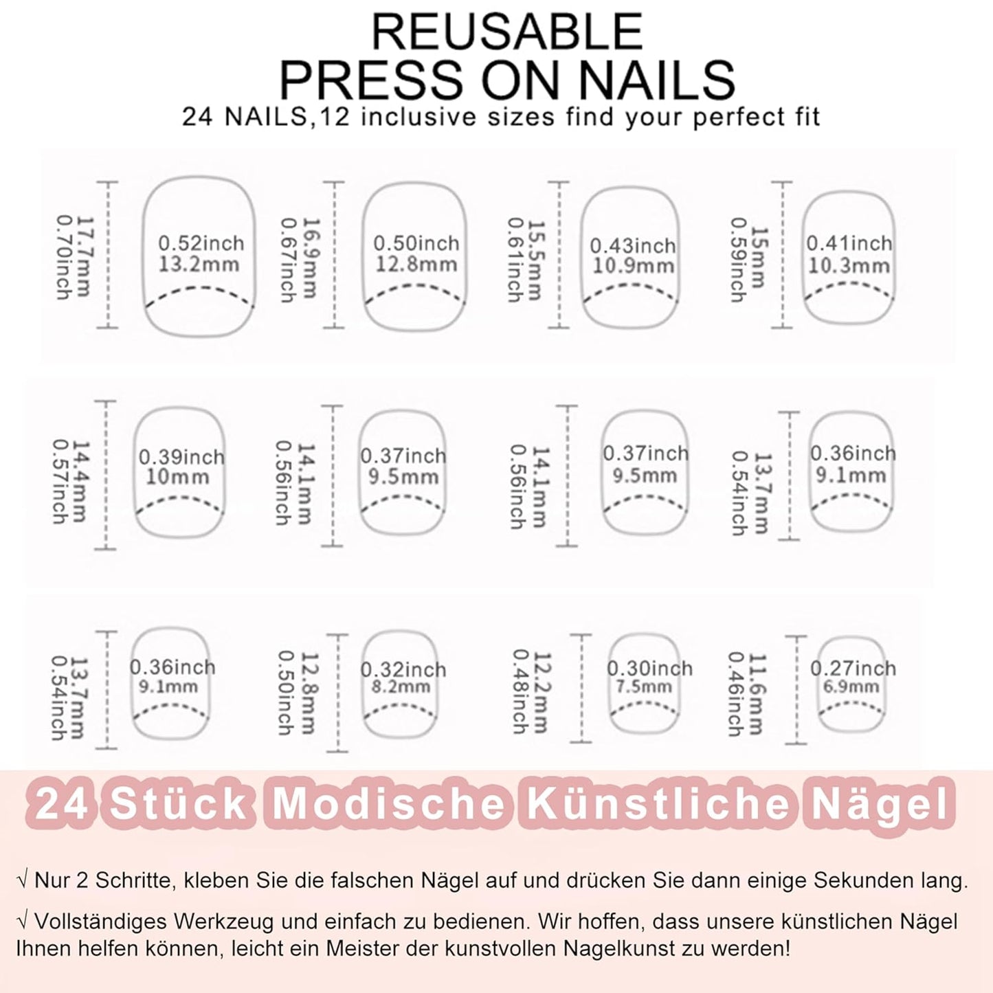 French Press on Nails, 24 Stück Rot Quadratische Nägel Zum Aufkleben Kurz, Full Cover Nageltip Tips Für Gelnägel, Künstliche Nägel, Fingernägel Fake Nails Für Frauen ＆ Mädchen Nail Art (Red)