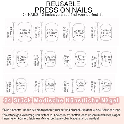 French Press on Nails, 24 Stück Rot Quadratische Nägel Zum Aufkleben Kurz, Full Cover Nageltip Tips Für Gelnägel, Künstliche Nägel, Fingernägel Fake Nails Für Frauen ＆ Mädchen Nail Art (Red)