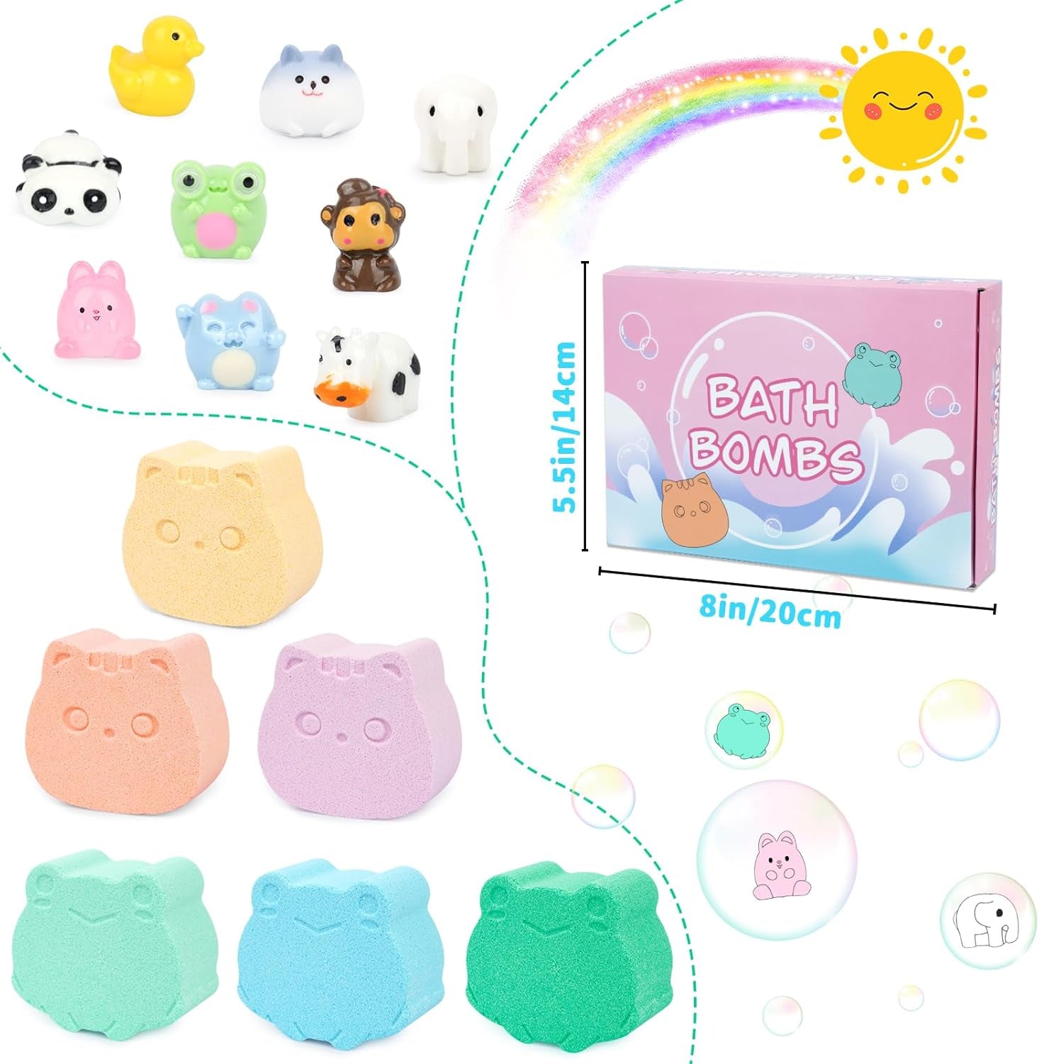 Kids Bath Bombs - 6 Pack with Toys Inside, Fun Frog & Cat Bath Bombs, Bubble Bath for Kids