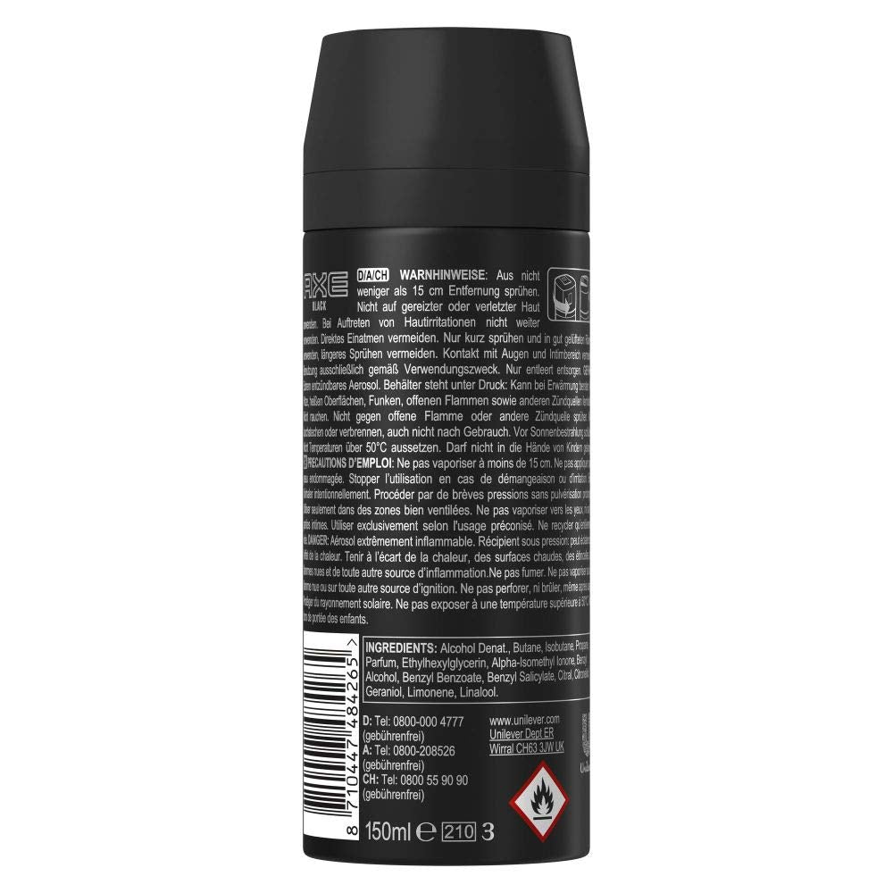 Axe Bodyspray Black Deo Ohne Aluminium Sorgt 48 Stunden Lang Für Effektiven Schutz Vor Körpergeruch 150 Ml
