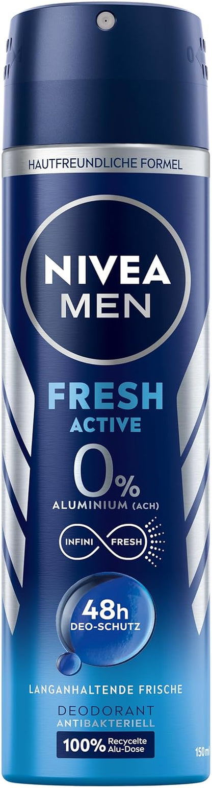 NIVEA MEN Fresh Active Deo Spray, Deodorant Mit Einzigartiger INFINIFRESH Formel Und Meeresextrakten, Deo Ohne Aluminium (ACH) Für 48H Schutz (150 Ml)
