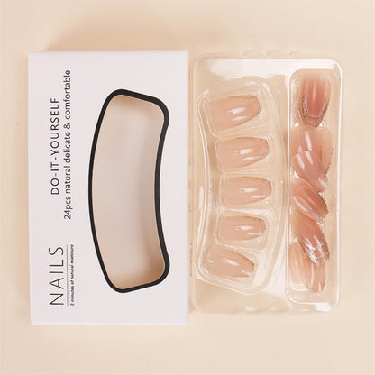 24X Mittelgroße Press on Nägel in Rosa Mit Glitzer, Eckige French Nägel Aus Acryl Zum Aufkleben Inkl. Nagelkleber, Full-Cover Kunstnägel Für Damen Und Mädchen.