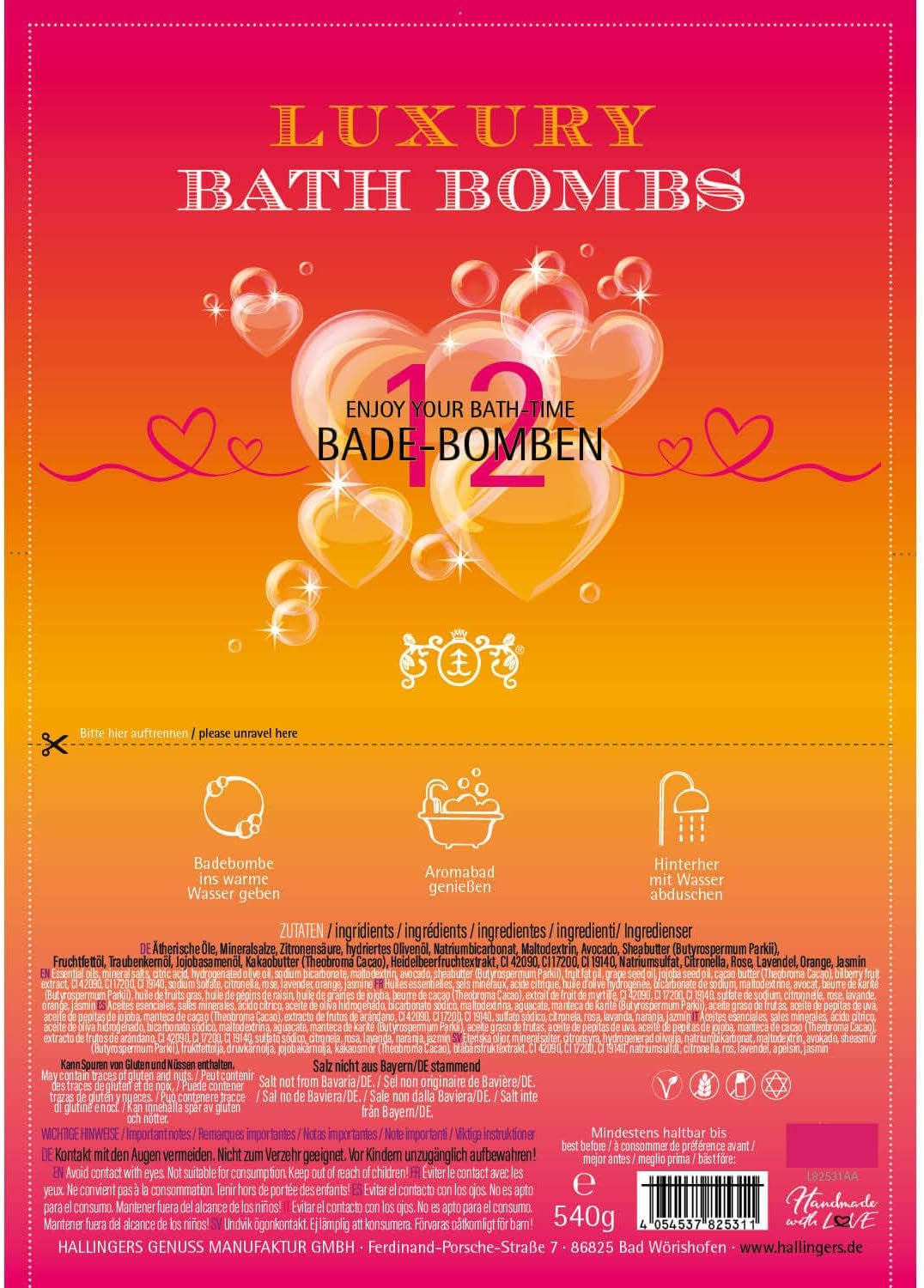 Hallingers Luxury Bath Bombs - Orange - 12Er Badebomben-Geschenk-Set Mit Zwölf Bathbombs (Set) - Geschenk Im Sommer & Als Perfektes Grillgeschenk | Glückwunsch Glückwünsche Neues Zuhause