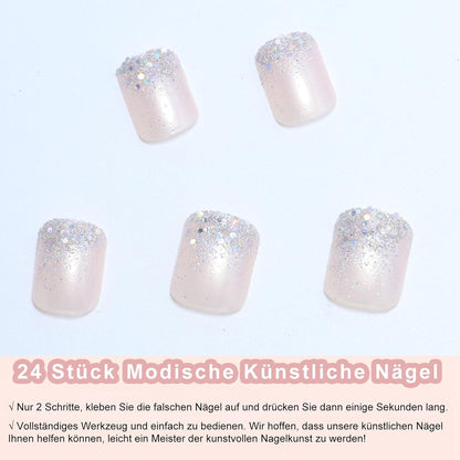 French Press on Nails Kurz, 24 Stück Nägel Zum Aufkleben Fake Nails, Glossy Kunstnägel Selbstklebende Nail Tips Natural Acryl Künstliche Fingernägel Für Nail Art (Pink, 24 PCS)
