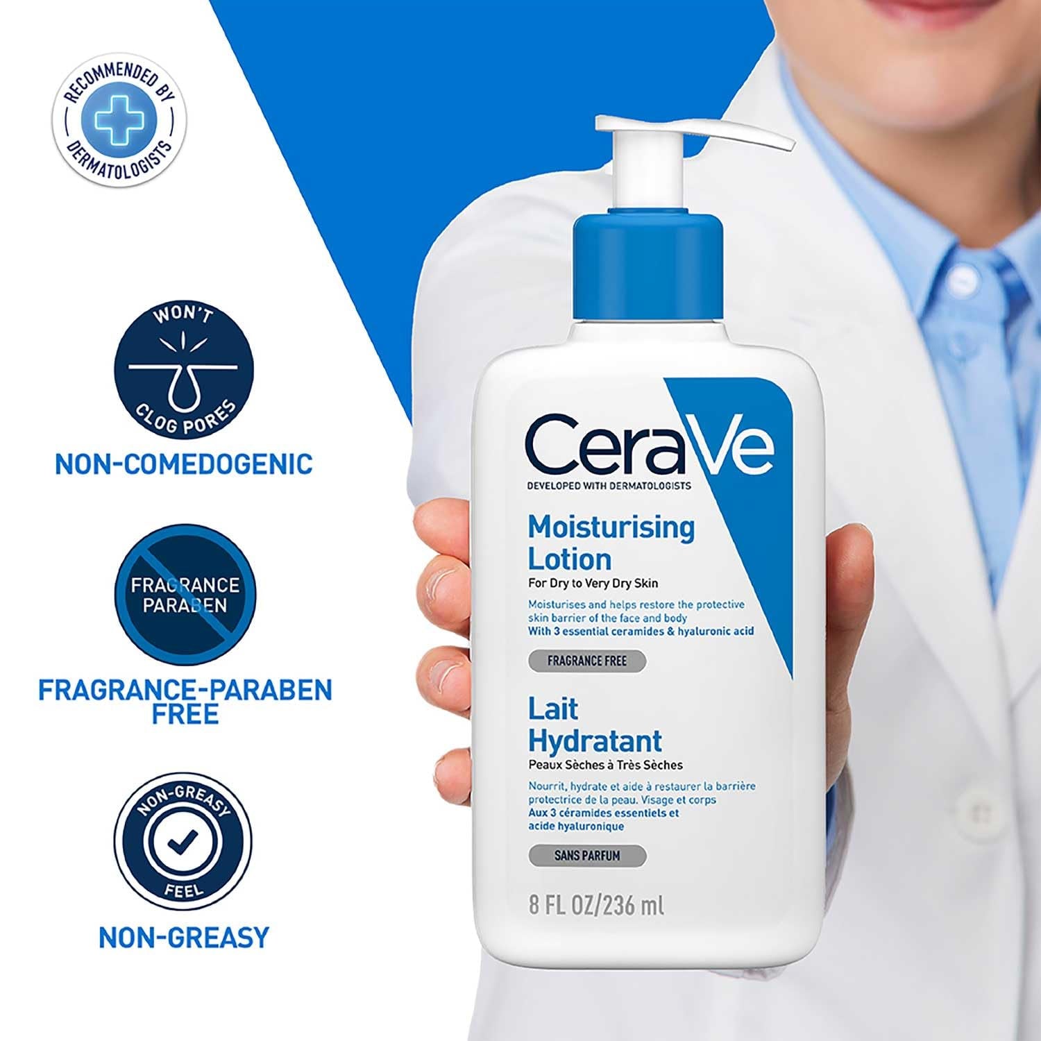 Cerave Körperlotion Mit Pumpspender, Für Trockene Bis Sehr Trockene Haut, Feuchtigkeitscreme Hyaluron Und 3 Essenziellen Ceramiden, Geeignet Bei Neurodermitis, 236 Ml