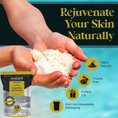 Dead Sea Salt - Spa Bath Salt - 19 Lbs Fine Grain Bulk - 100% Pure - Better Absorbing than Epsom Salt - Soak for Women & Men for Skin Issues and to Relax Tired Muscles - Resealable Pack.