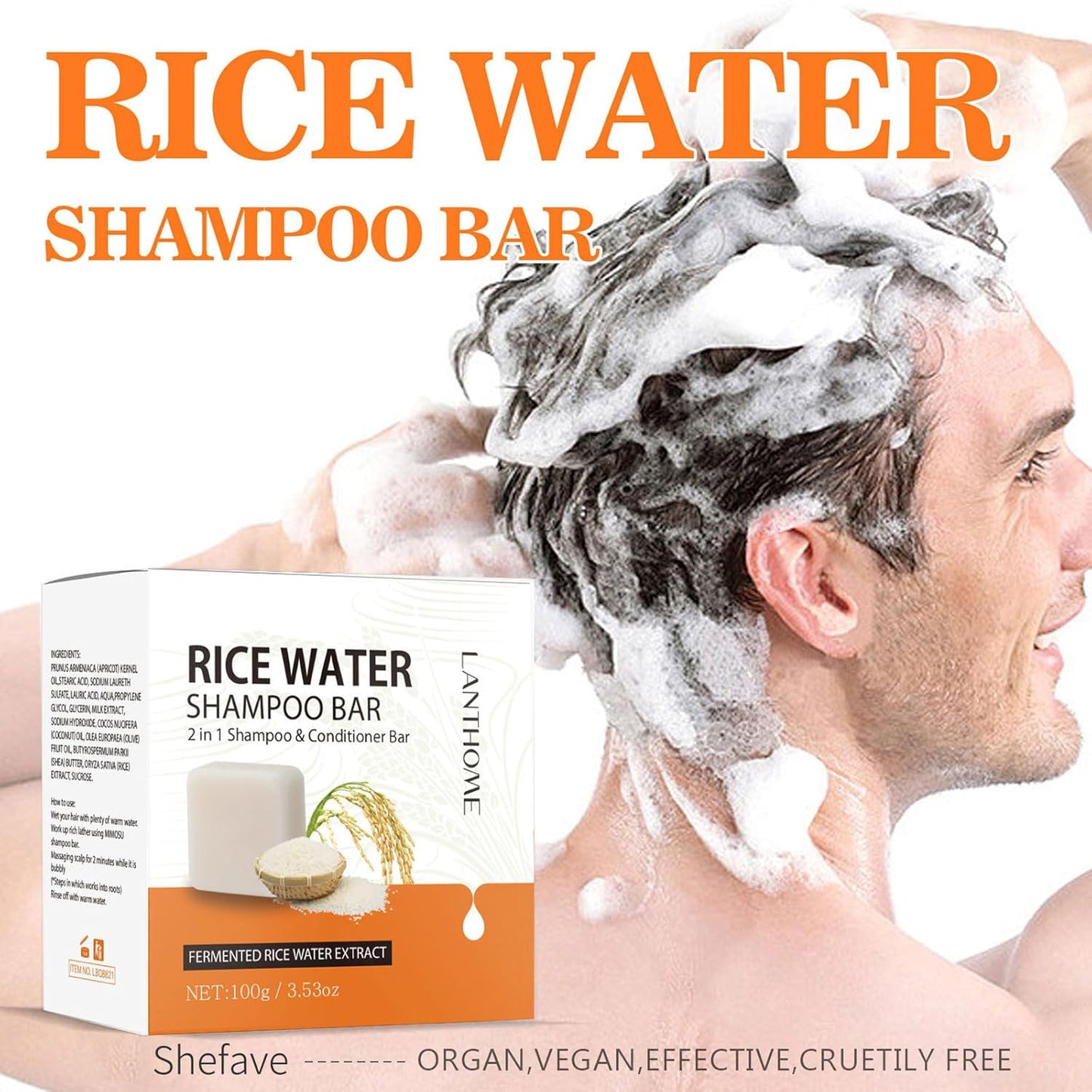Reiswasser Shampoo- Und Conditioner 2-In-1 - Fester Shampoo Bar Für Trockenes Und Geschädigtes Haar, anti Spliss Frizz, Rice Water, 100G