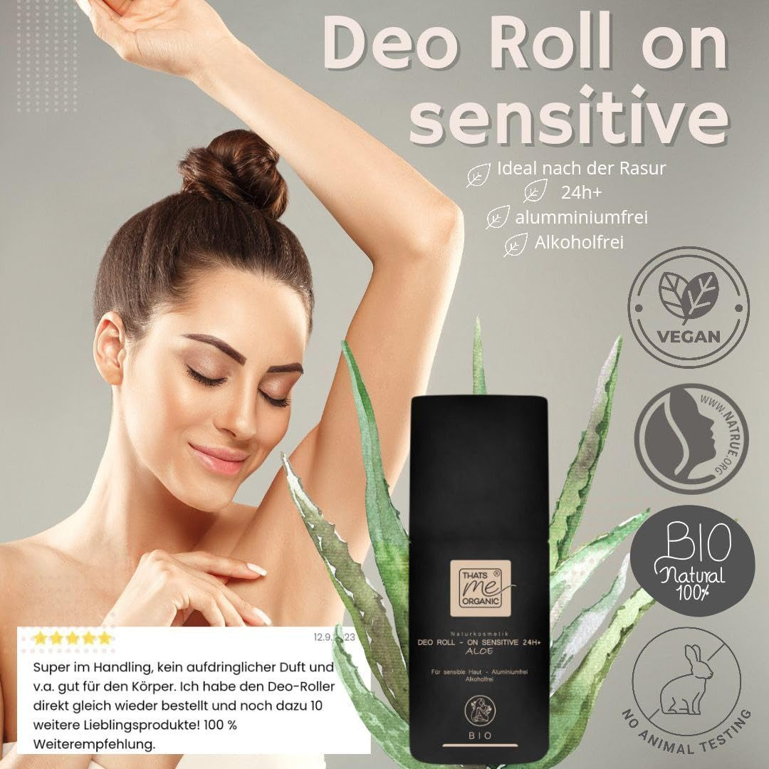 Thats Me Organic Bio Deo Roll-On Sensitive 24H (50Ml) – Natürliches Deo Ohne Aluminium Und Alkohol – Sanft Zur Haut Dank Aloe Vera – Für Alle Hauttypen – Vegan Und Natrue Bio Zertifiziert