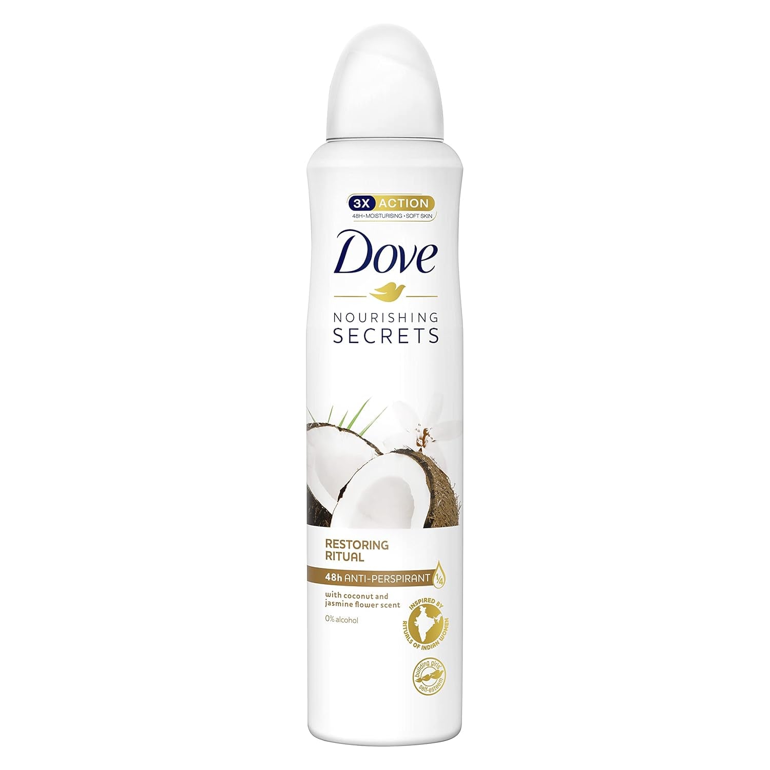 Dove Nourishing Secrets Coconut & Jasmin Flower Mit ¼ Feuchtigkeitscreme Anti-Transpirant Aerosol Langanhaltender Duft Frisches Deodorant 6 X 250 Ml