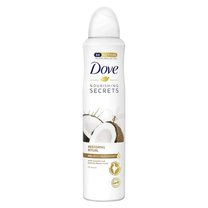 Dove Nourishing Secrets Coconut & Jasmin Flower Mit ¼ Feuchtigkeitscreme Anti-Transpirant Aerosol Langanhaltender Duft Frisches Deodorant 6 X 250 Ml