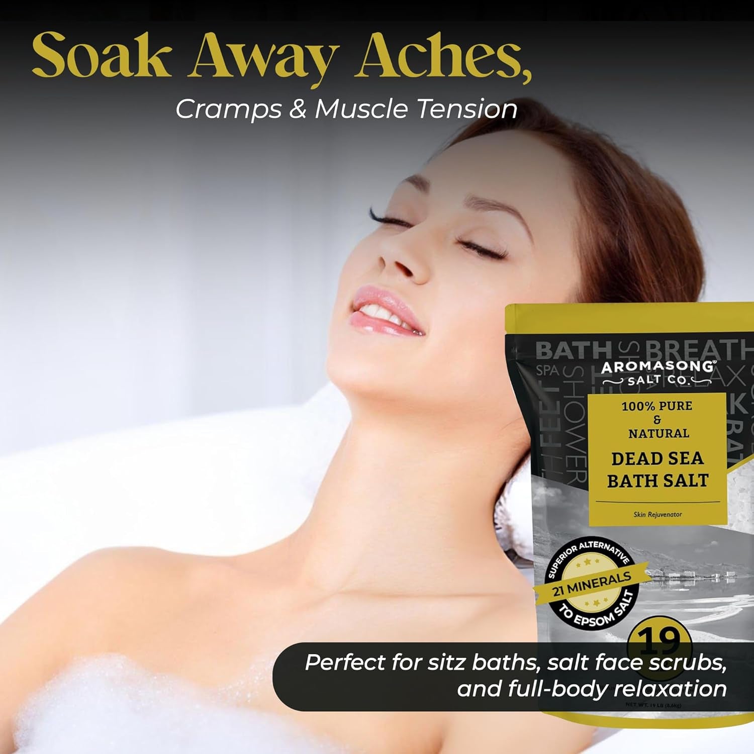 Dead Sea Salt - Spa Bath Salt - 19 Lbs Fine Grain Bulk - 100% Pure - Better Absorbing than Epsom Salt - Soak for Women & Men for Skin Issues and to Relax Tired Muscles - Resealable Pack.