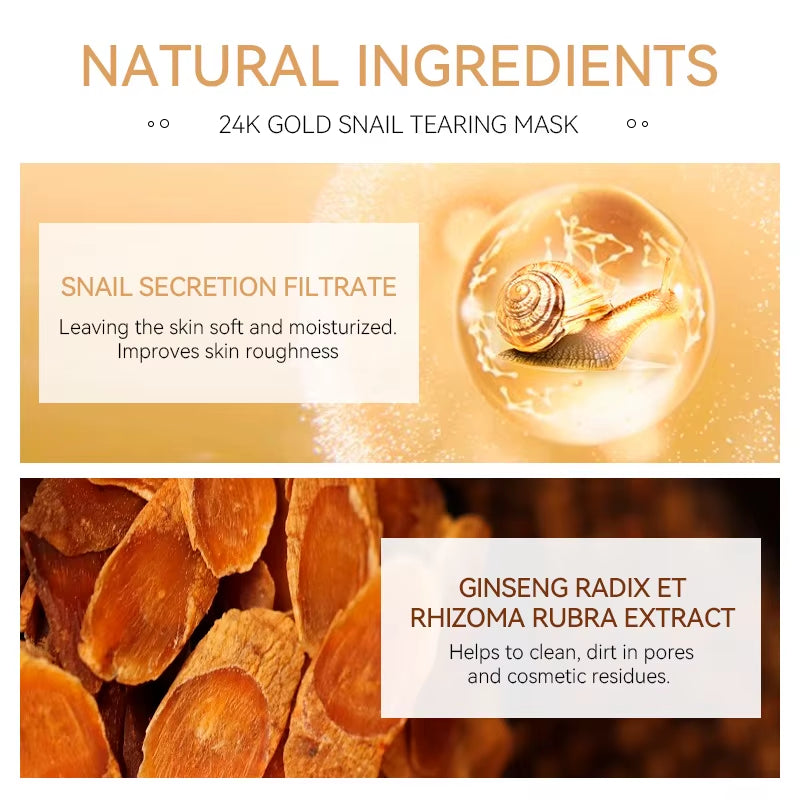 24K Gold Snail Active Collagen Facial Peeling Mask Face Skin Care Blackhead Nourish Facial Peel off Mask Skin Care