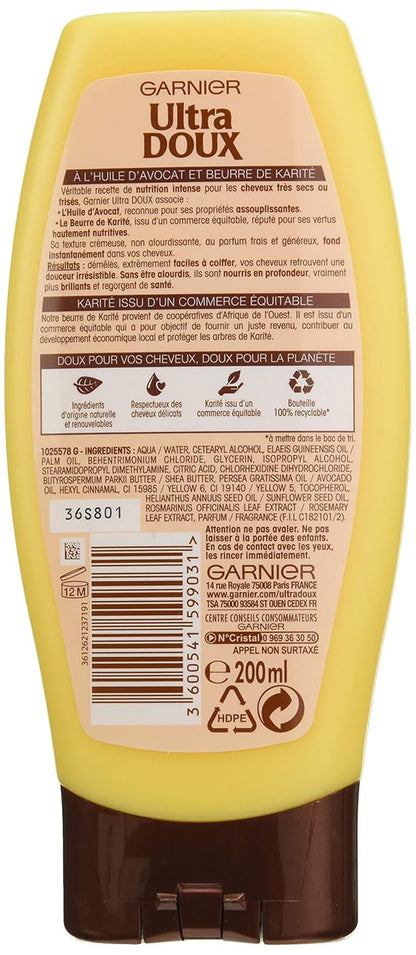 Garnier – Ultra Doux after Shampoo Für Sehr Trockenes / Frisiertes Haar, Avokatöl / Sheabutter, 250 Ml, 3 Stück