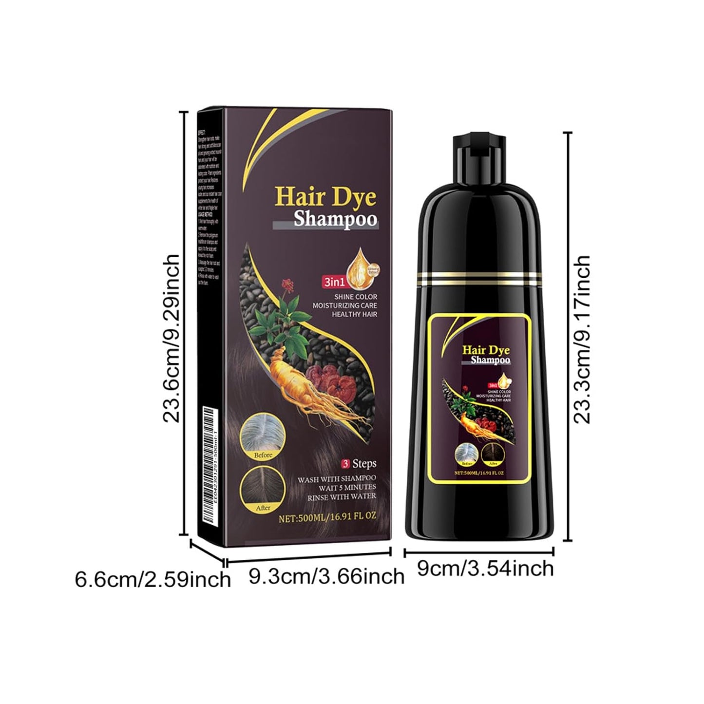Haarfärbeshampoo, 500Ml Shampoo Für Gefärbtes Haar, Glättendes Shampoo, Hair Dye Shampoo 3-In-1, Reinigendes & Reparierendes Shampoo, Braun, Magic Hair Shampoo