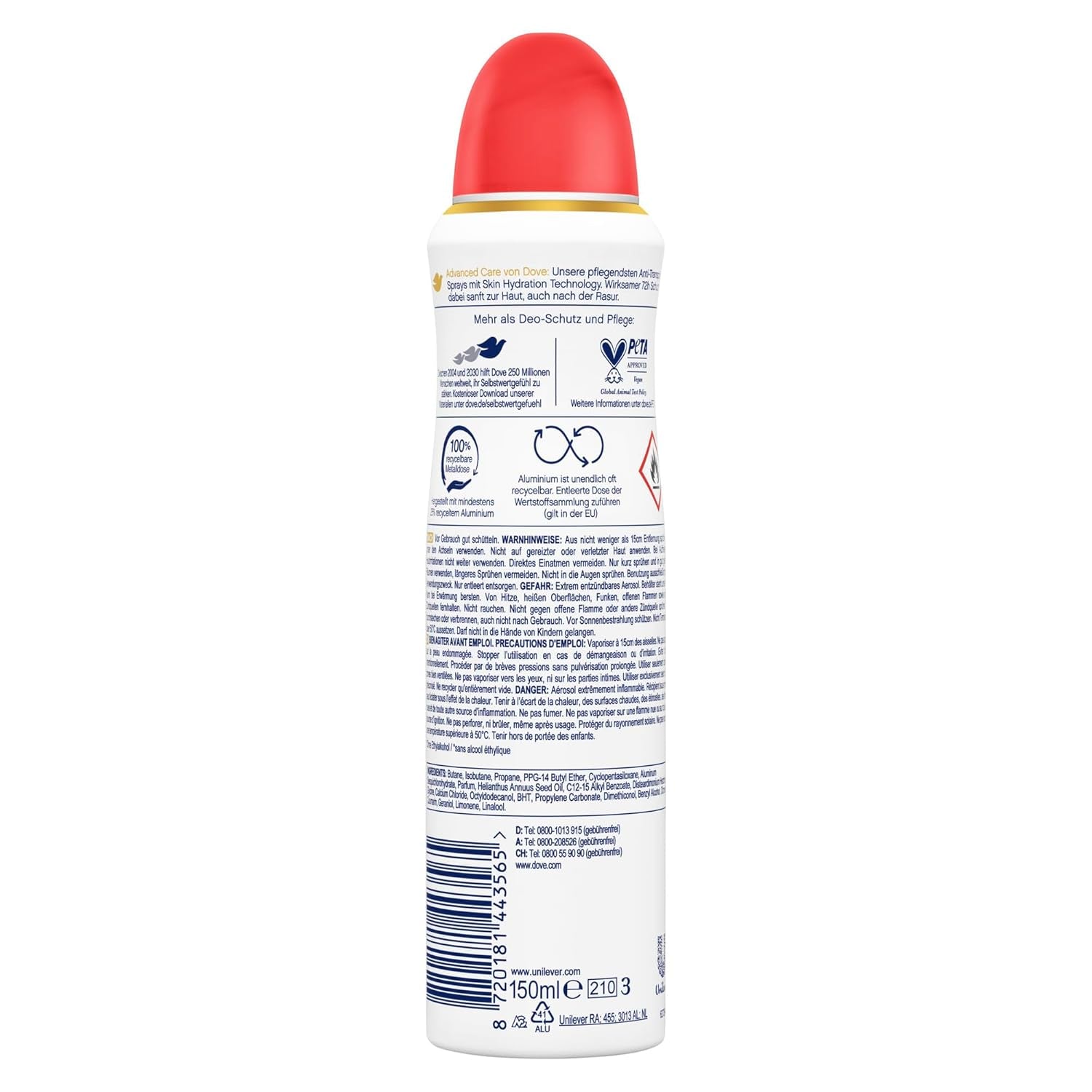 Dove Advanced Care anti Transpirant Deo-Spray Go Fresh Pfirsich- Und Weißer Blütenduft Mit Skin Hydration Technology 150 Ml